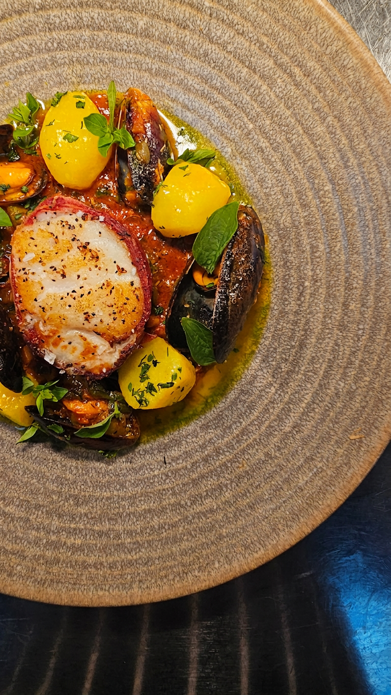 Plated seafood course