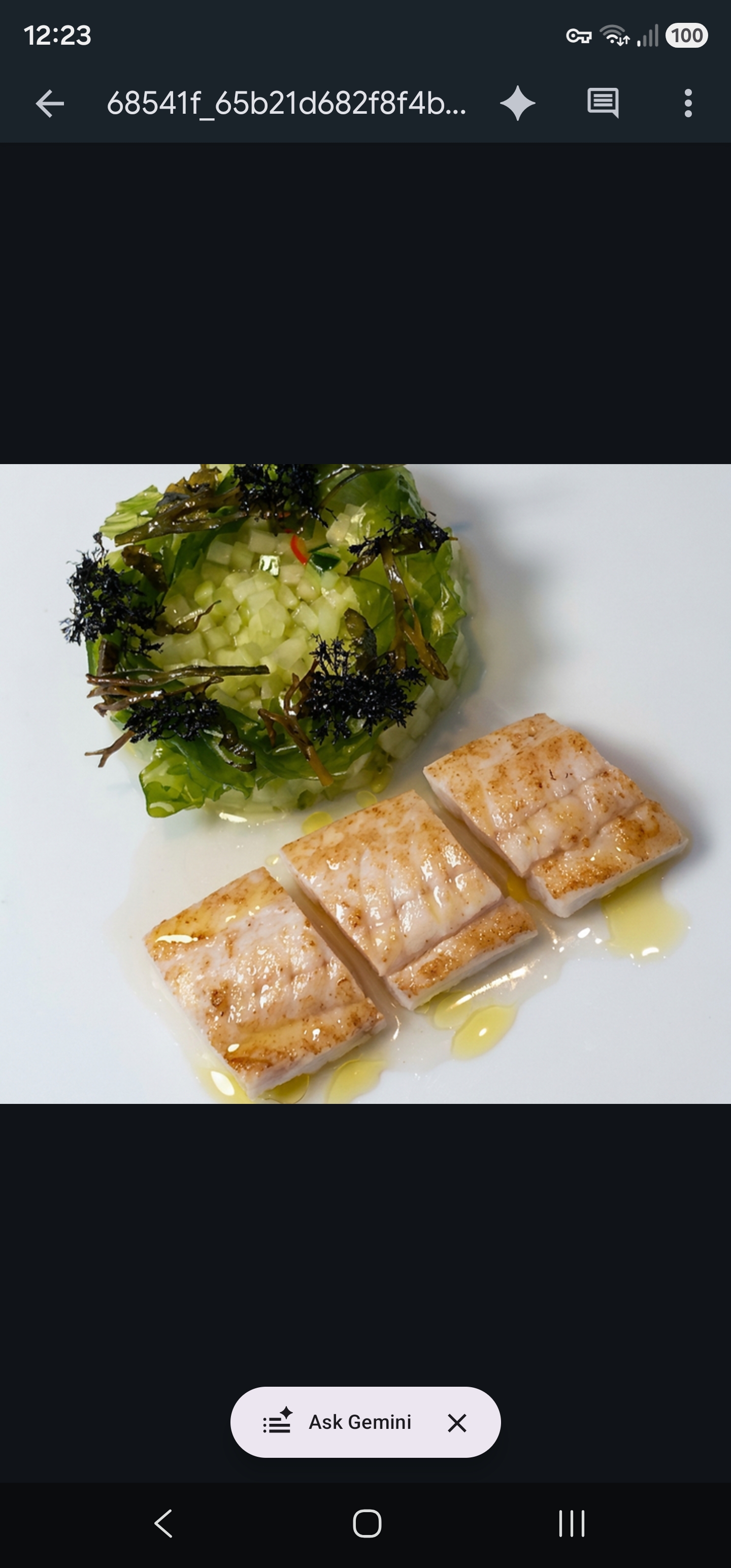 Dalleth plate — seared fish and seaweed timbale